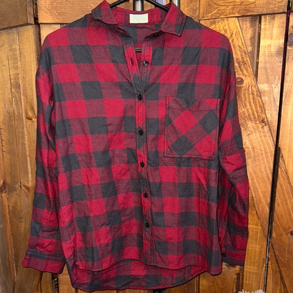 Pink Lily Red and Black Plaid Casual Shirt